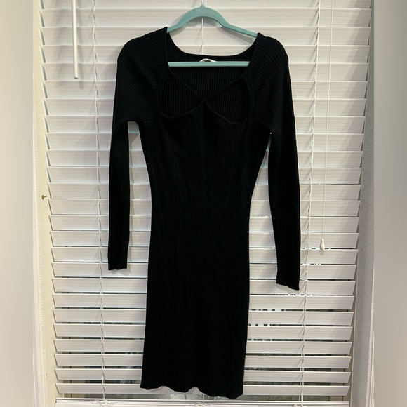 Abercrombie Hourglass Cutout Black Sweater Dress Stretchy Medium Tall - Picture 2 of 6